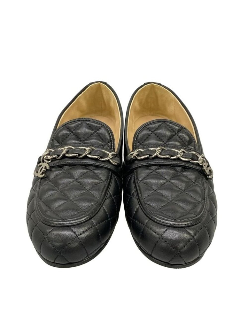 Chanel Loafers 36 C Quilted Black Silver Coco Charm Lambskin - Picture 5 of 12